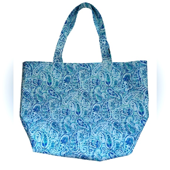 HAND CRAFTED Tote Bag Fabric Blue Paisley Swirl All Purpose Carrying Purse - Picture 4 of 5